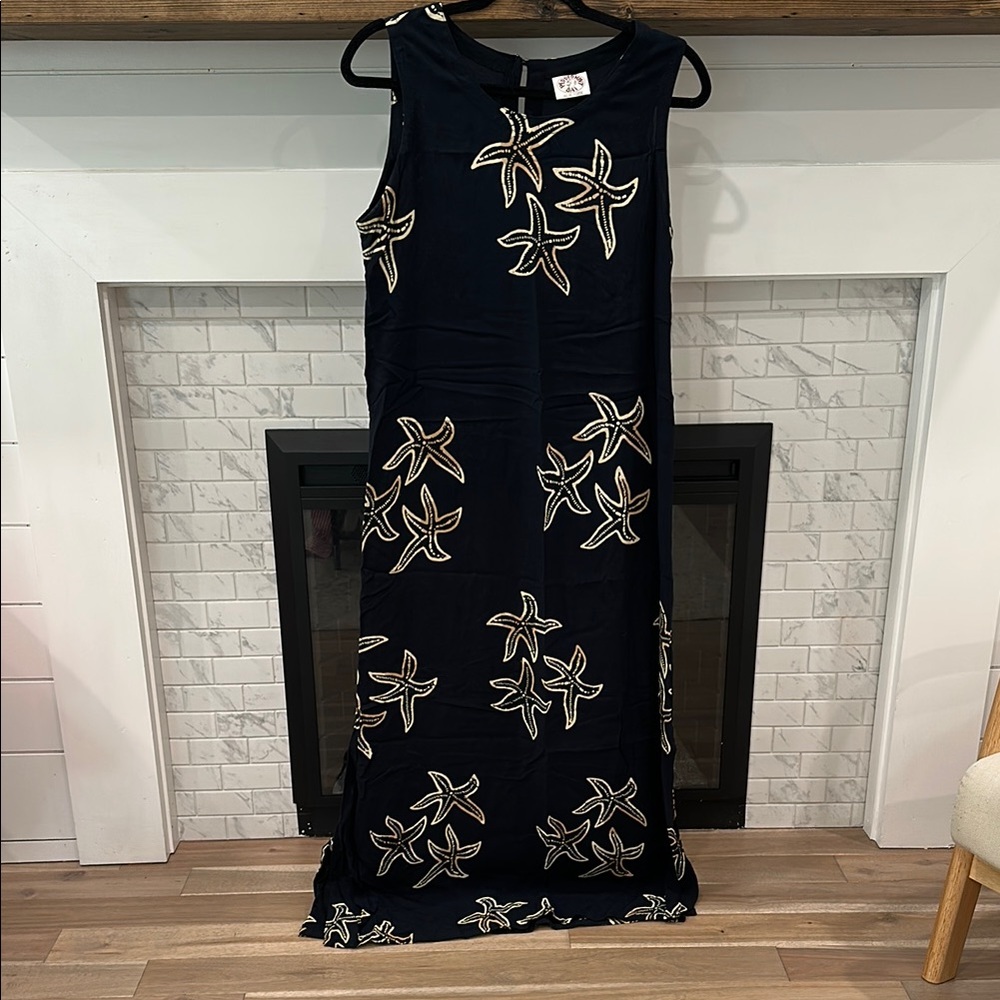 Peppermint bay black starfish print vintage maxi sundress dress